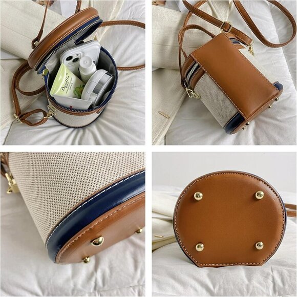 Retro Canvas Bucket Bag Crossbody Zipper Shoulder Handbag for Women - Picture 6 of 8